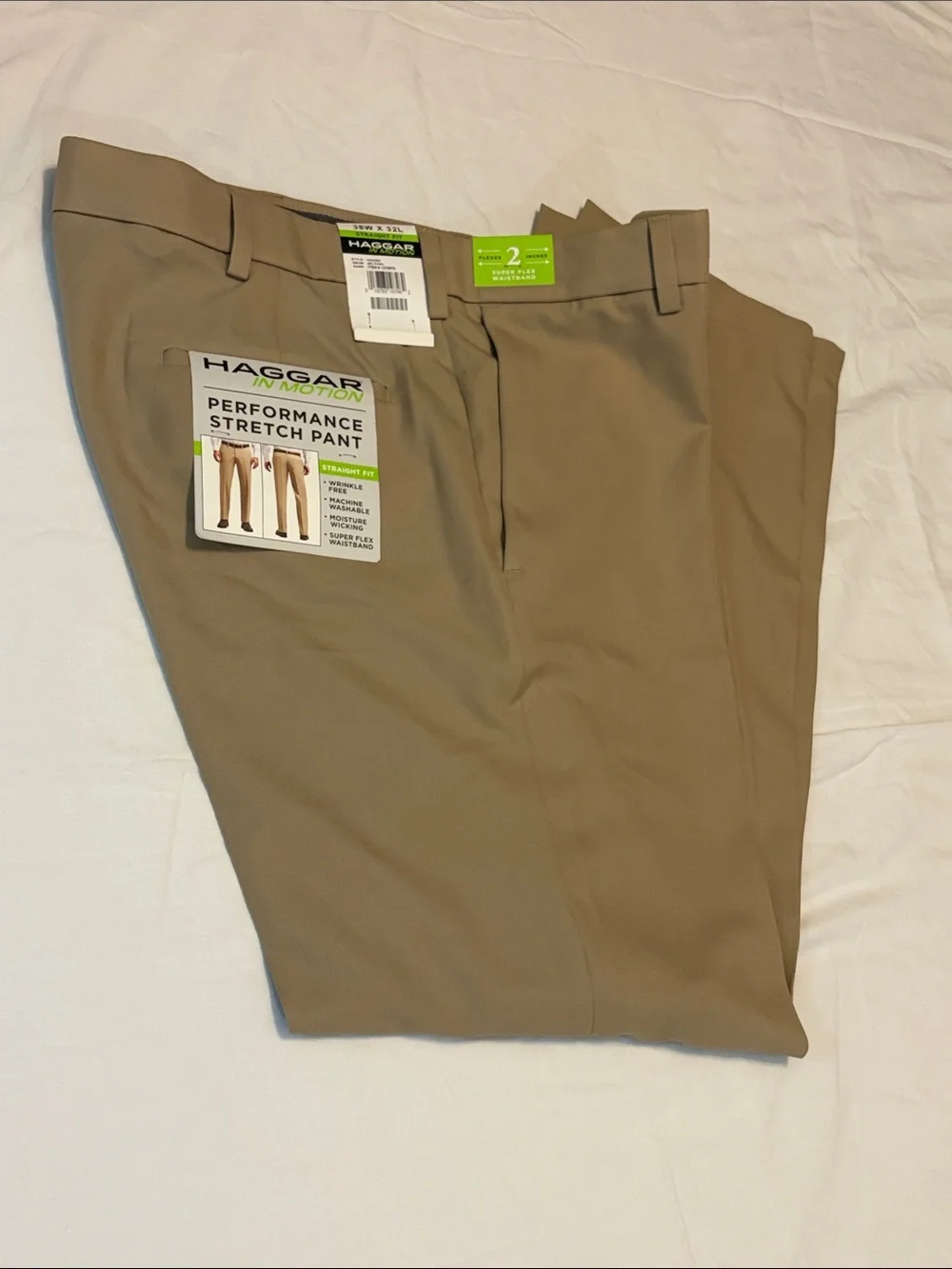 Haggar Men’s Khaki Flat-Front Stretch Chinos